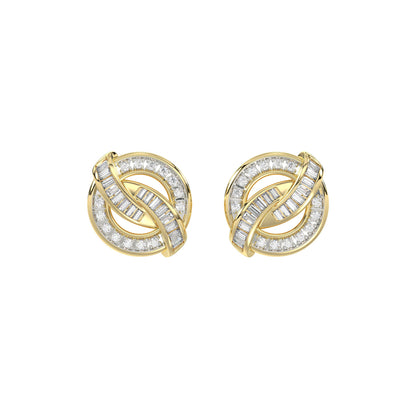 LADIES EARRING 0.20CT ROUND/BAGUETTE DIAMOND 10K YELLOW GOLD