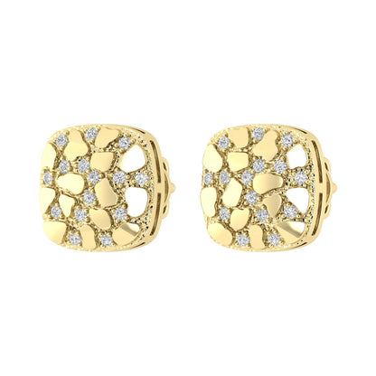 “Ladies Nugget-Fashion Earrings 0.15Ct Round Diamond 10K Yellow Gold – Elegant Women’S Fashion Jewelry Gift
