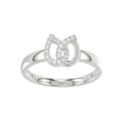 Ladies Lucky Horseshoe Fashion Ring 0.10Ct Round Diamond Sterling Silver White – Double Horseshoe Fashion Jewelry