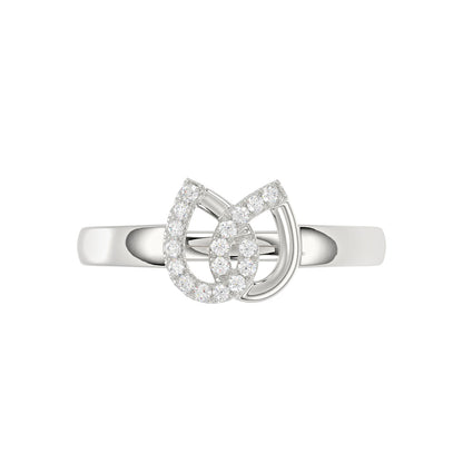 Ladies Lucky Horseshoe Fashion Ring 0.10Ct Round Diamond Sterling Silver White – Double Horseshoe Fashion Jewelry