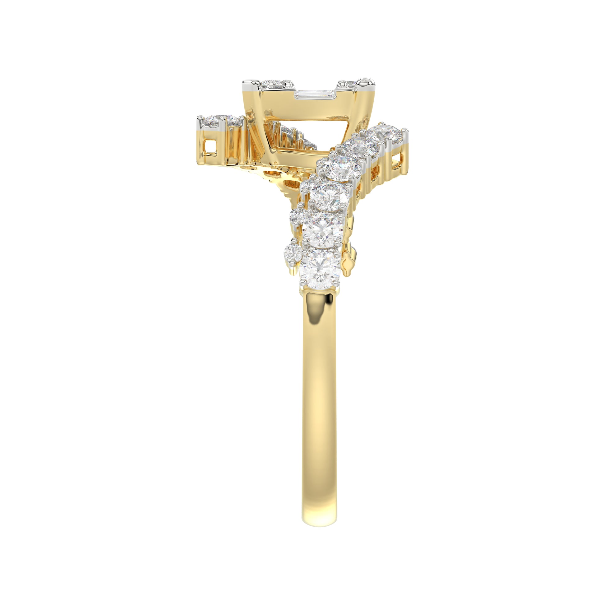 LADIES RING 0.65CT ROUND/BAGUETTE DIAMOND 14K YELLOW GOLD
