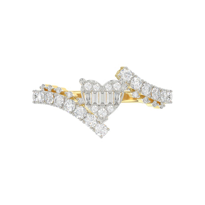LADIES RING 0.65CT ROUND/BAGUETTE DIAMOND 14K YELLOW GOLD