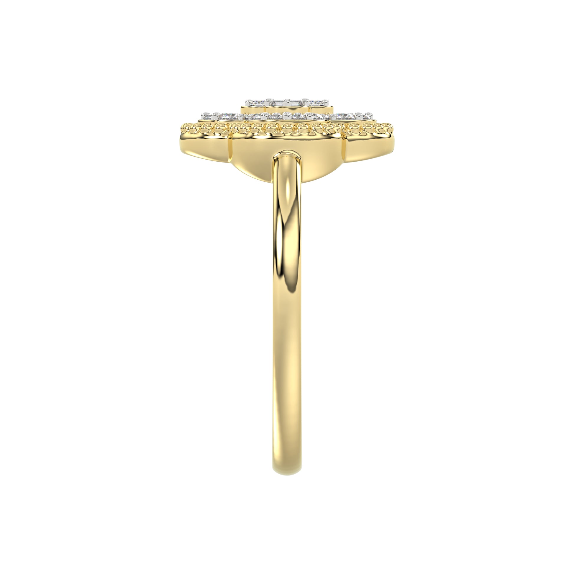 LADIES RING 0.25CT ROUND/BAGUETTE DIAMOND 10K YELLOW GOLD