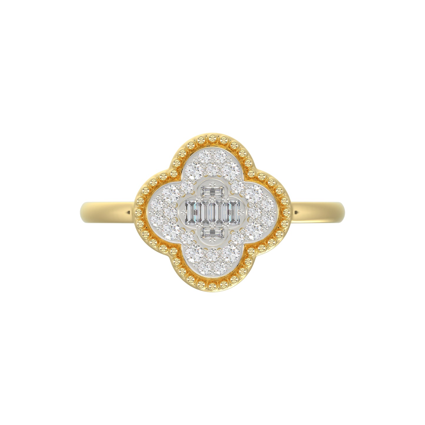 LADIES RING 0.25CT ROUND/BAGUETTE DIAMOND 10K YELLOW GOLD