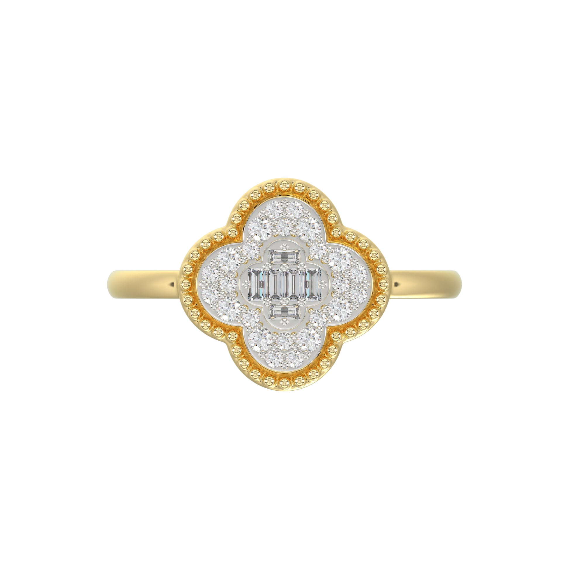 LADIES RING 0.25CT ROUND/BAGUETTE DIAMOND 10K YELLOW GOLD
