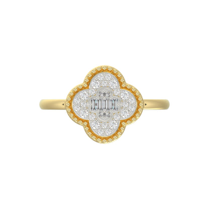 LADIES RING 0.25CT ROUND/BAGUETTE DIAMOND 10K YELLOW GOLD