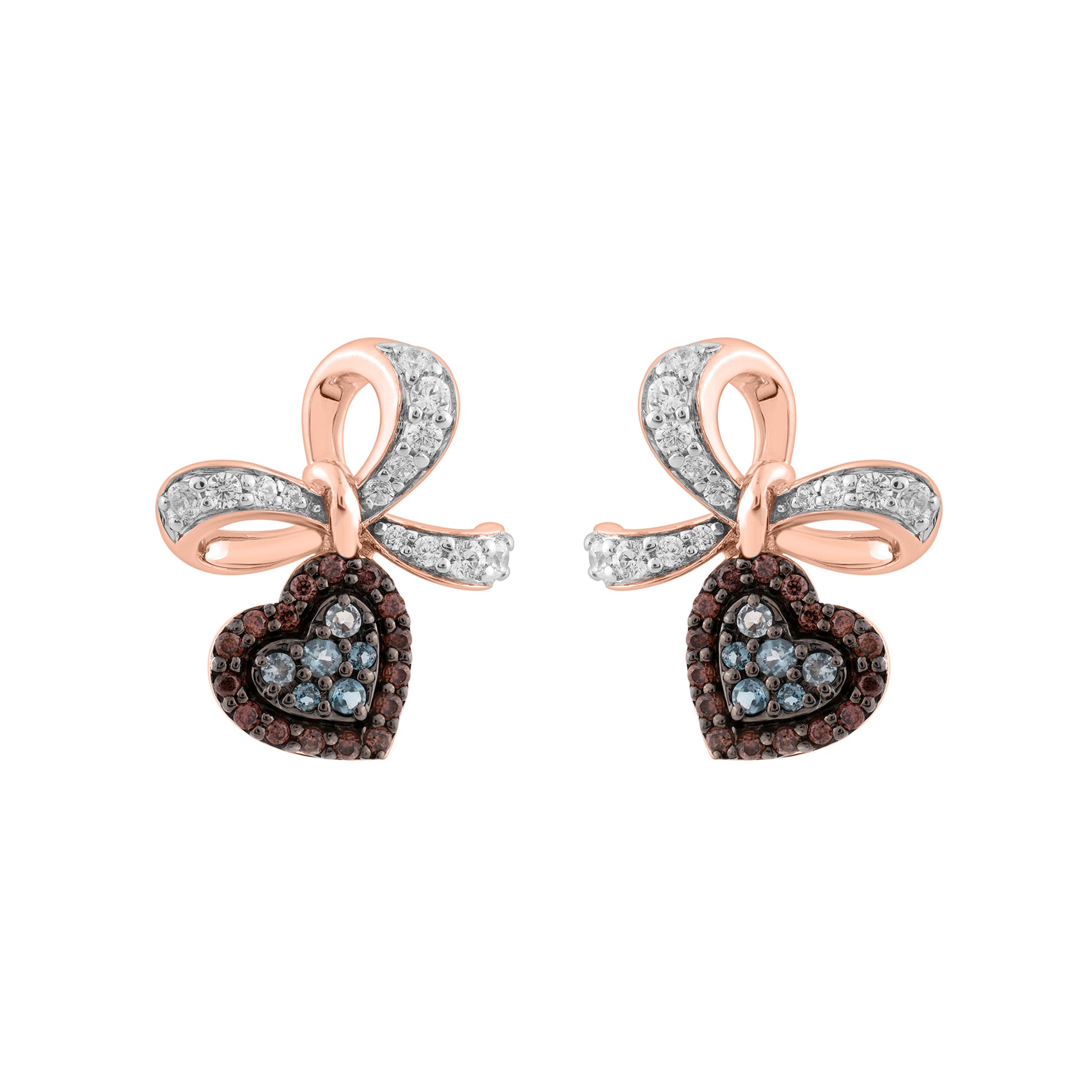 Elegant 0.50Ct Blue & Dark Brown Round Diamond Heart Shape Fashion Earring  For Women In Rose Gold