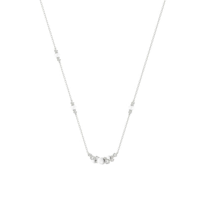 14K White Gold 0.16Ct Ladies Pearl Necklace  Round Diamond Bezel Design