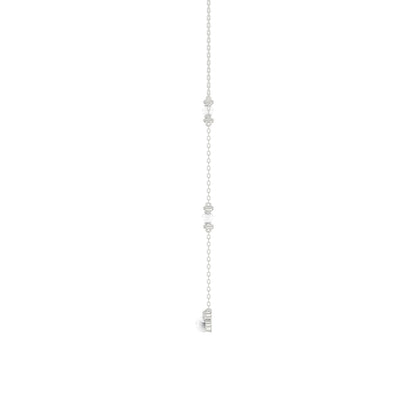 14K White Gold 0.16Ct Ladies Pearl Necklace  Round Diamond Bezel Design