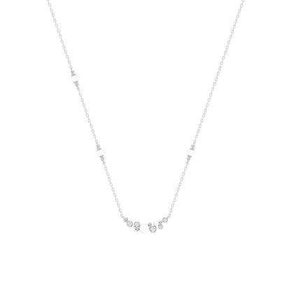 14K White Gold 0.16Ct Ladies Pearl Necklace  Round Diamond Bezel Design
