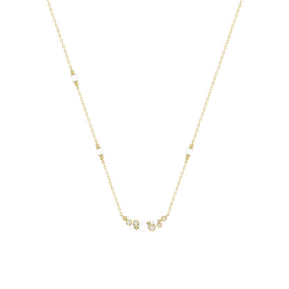 LADIES NECKLACE 0.16CT ROUND/PEARL DIAMOND 14K YELLOW GOLD