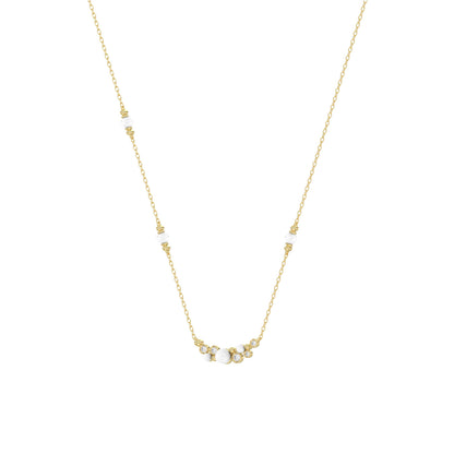 LADIES NECKLACE 0.16CT ROUND/PEARL DIAMOND 14K YELLOW GOLD