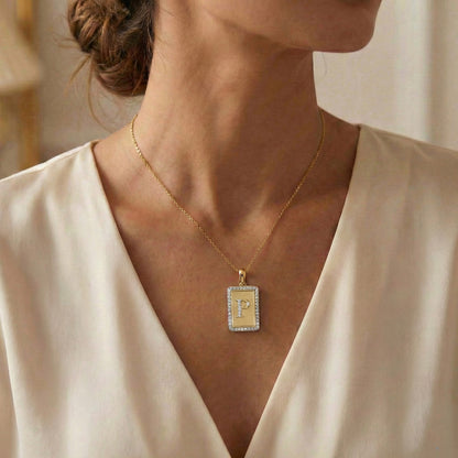 10K Yellow Gold letter 'P' Fashion Pendant With Chain - 0.20 CT Round Diamond Ladies Jewelry Gift