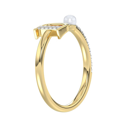 LADIES RING 0.10CT ROUND/PEARL DIAMOND 10K YELLOW GOLD