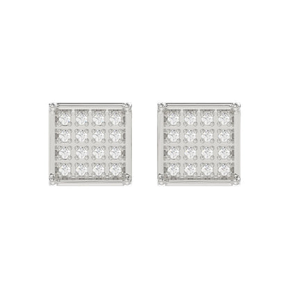 Sterling Silver White 0.10CT Round Diamond Yuva Square Cluster Earrings Women’S Fine Jewelry