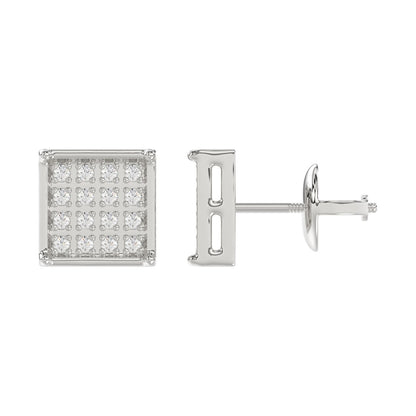 Sterling Silver White 0.10CT Round Diamond Yuva Square Cluster Earrings Women’S Fine Jewelry