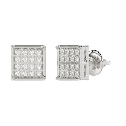 Sterling Silver White 0.10CT Round Diamond Yuva Square Cluster Earrings Women’S Fine Jewelry