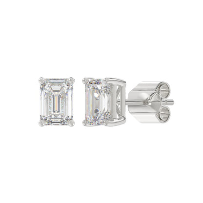 14K WHITE GOLD 2CT EMERALD DIAMOND LADIES SOLITAIRE EARRINGS 