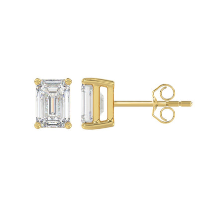 14K YELLOW GOLD 2CT EMERALD DIAMOND LADIES SOLITAIRE EARRINGS 