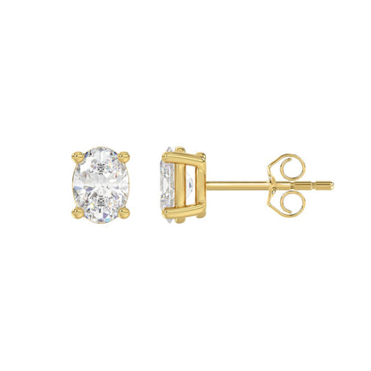LADIES SOLITAIRE EARRINGS 1 1/2CT OVAL DIAMOND 14K YELLOW GOLD