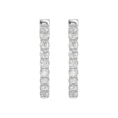 LADIES HOOP EARRINGS 5CT ROUND DIAMOND 14K WHITE GOLD