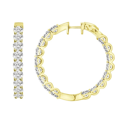 LADIES HOOP EARRINGS 5CT ROUND DIAMOND 14K YELLOW GOLD