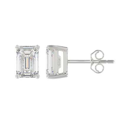 LADIES SOLITAIRE EARRINGS 3CT EMERALD DIAMOND 14K WHITE GOLD