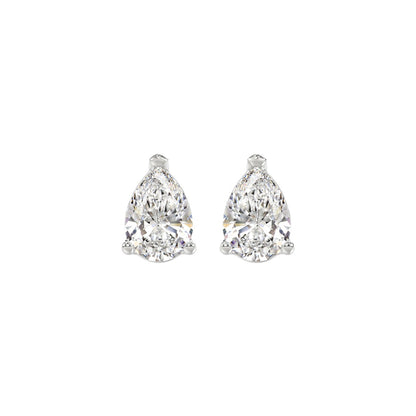 LADIES SOLITAIRE EARRINGS 2CT PEAR DIAMOND 14K WHITE GOLD