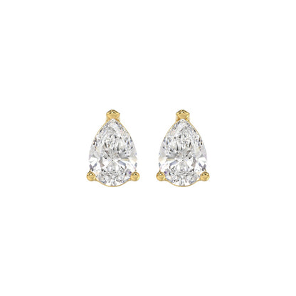 LADIES SOLITAIRE EARRINGS 2CT PEAR DIAMOND 14K YELLOW GOLD