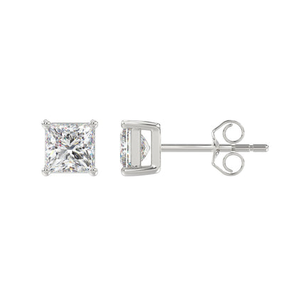 LADIES SOLITAIRE EARRINGS 2CT PRINCESS DIAMOND 14K WHITE GOLD