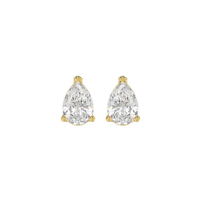 LADIES SOLITAIRE EARRINGS 1 1/2CT PEAR DIAMOND 14K YELLOW GOLD