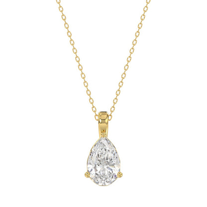 LADIES SOLITAIRE PENDANT WITH CHAIN 1 1/2CT PEAR DIAMOND 14K YELLOW GOLD