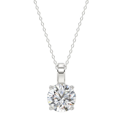 LADIES SOLITAIRE PENDANT WITH CHAIN 2CT ROUND DIAMOND 14K WHITE GOLD