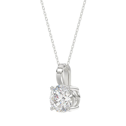LADIES SOLITAIRE PENDANT WITH CHAIN 2CT ROUND DIAMOND 14K WHITE GOLD