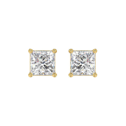 LADIES SOLITAIRE EARRINGS 3CT PRINCESS DIAMOND 14K YELLOW GOLD