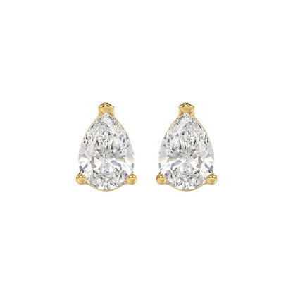 LADIES SOLITAIRE EARRINGS 3CT PEAR DIAMOND 14K YELLOW GOLD