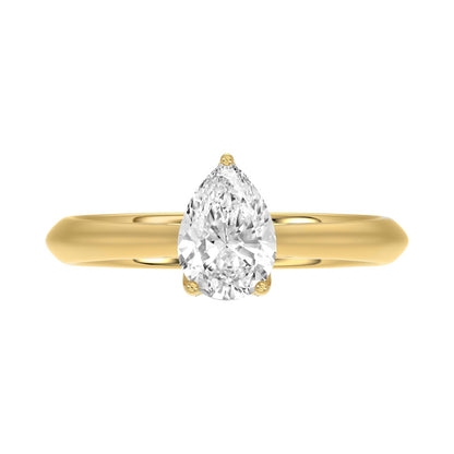 LADIES SOLITAIRE RING 1CT PEAR DIAMOND 14K YELLOW GOLD