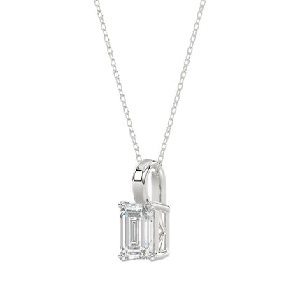 LADIES SOLITAIRE PENDANT WITH CHAIN 1 1/2CT EMERALD DIAMOND 14K WHITE GOLD