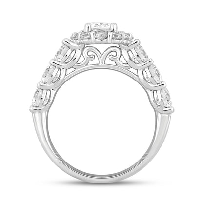 LADIES RING 3CT ROUND/OVAL DIAMOND 14K WHITE GOLD (CENTER STONE OVAL DIAMOND 1CT )