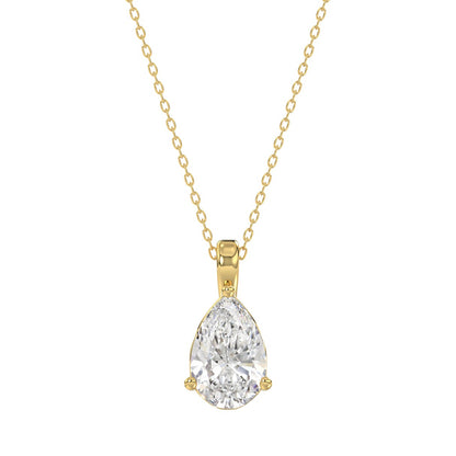 LADIES SOLITAIRE PENDANT WITH CHAIN 2CT PEAR DIAMOND 14K YELLOW GOLD