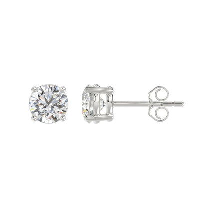 LADIES SOLITAIRE EARRINGS 2CT ROUND DIAMOND 14K WHITE GOLD