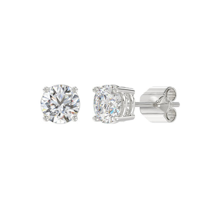 LADIES SOLITAIRE EARRINGS 2CT ROUND DIAMOND 14K WHITE GOLD