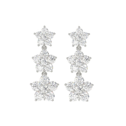14K WHITE GOLD 3CT ROUND DIAMOND LADIES LINEAR EARRINGS 