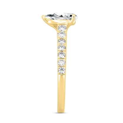 LADIES RING 1 1/2CT ROUND/PEAR DIAMOND 14K YELLOW GOLD (CENTER STONE PEAR DIAMOND 1CT)