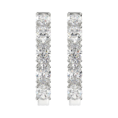 LADIES HOOP EARRINGS 2CT OVAL DIAMOND 14K WHITE GOLD