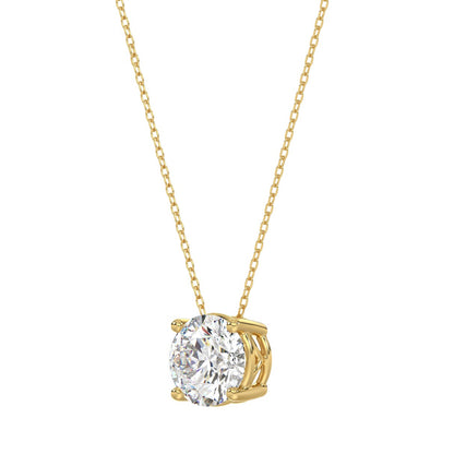 14K YELLOW GOLD 1.00CT ROUND DIAMOND LADIES SOLITAIRE PENDANT WITH UNDER-PASS CHAIN (CENTER STONE ROUND DIAMOND 1CT)