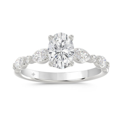 14K White Gold Oval Diamond Ring 1 1/2Ct With Round & Marquise Side Diamonds 1.00Ct Center Stone Oval Diamond For Women Fine Jewelry Gift For Her (Color F-G Clarity Vs1/Vs2)