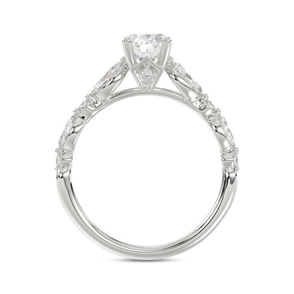 14K White Gold Oval Diamond Ring 1 1/2Ct With Round & Marquise Side Diamonds 1.00Ct Center Stone Oval Diamond For Women Fine Jewelry Gift For Her (Color F-G Clarity Vs1/Vs2)