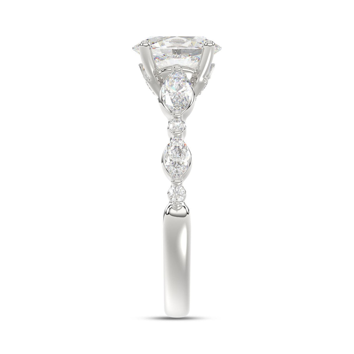 14K White Gold Oval Diamond Ring 1 1/2Ct With Round & Marquise Side Diamonds 1.00Ct Center Stone Oval Diamond For Women Fine Jewelry Gift For Her (Color F-G Clarity Vs1/Vs2)