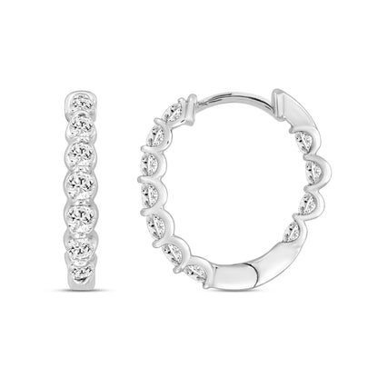 14K White Gold diamond inside-out hoop ladies earrings featuring round diamonds 3/4CT (Color F-G -Clarity VS1/VS2)